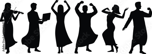 silhouettes, dancers, performers, celebration, music, movement, cultural, dance, rhythm, festival, traditional, joyful, performance, art, expression, group, activity, motion