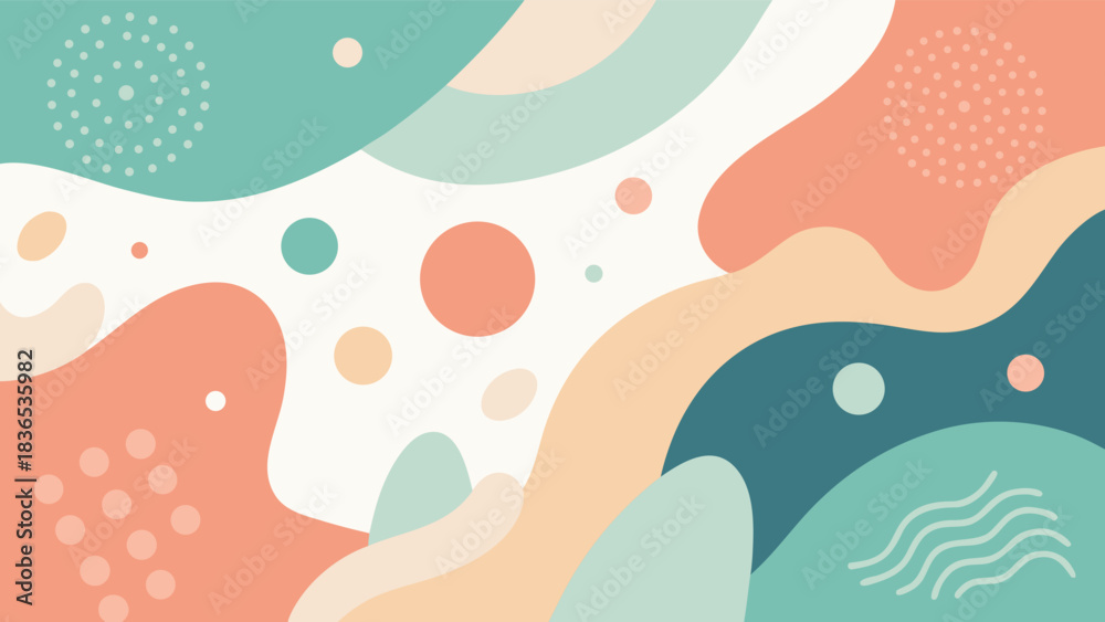 Fototapeta premium Fun abstract background with simple organic shapes in pastel colors.
