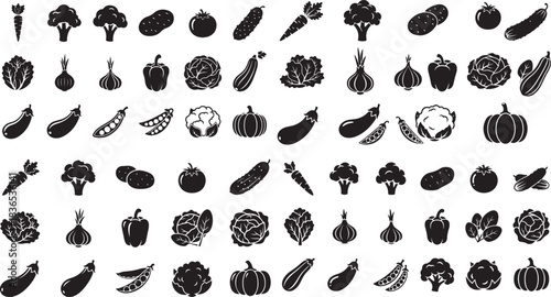 Large Collection Of Black Vegetable Icons vegetables