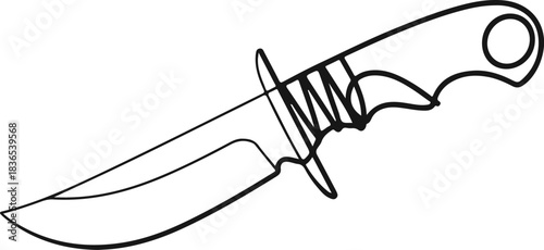 Black outline of a hunting knife on white black and white