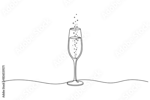 One Line Drawing of Champagne Glass,
Continuous One Line Drawing of Champagne Glass – Holiday Symbol Vector