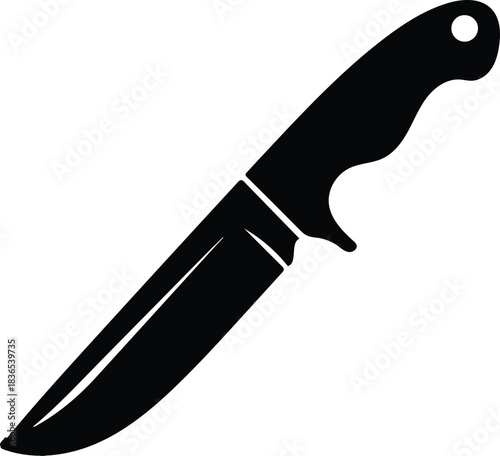 Black silhouette of a hunting knife on white background