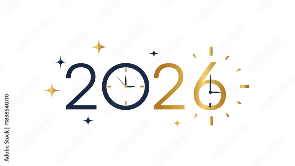 Fototapeta premium 2026, New Year, Midnight, Clock, Countdown, black, Modern, event