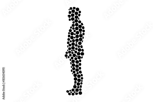 Silhouette of a man composed of circles in minimalist style on white background