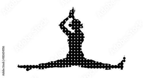 Dynamic yoga pose silhouette made of geometric circles in meditation