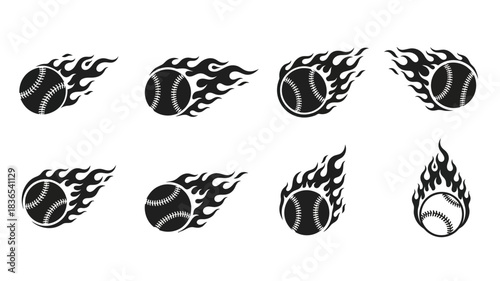 Fiery baseballs in a dynamic arrangement showcasing a striking graphic silhouette