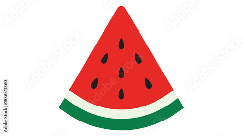 A vibrant red watermelon slice with green rind flat vector silhouette