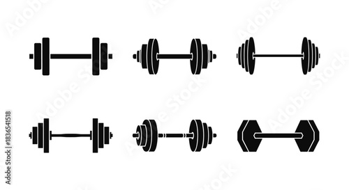 Set of dumbbell silhouettes for gym and fitness design projects