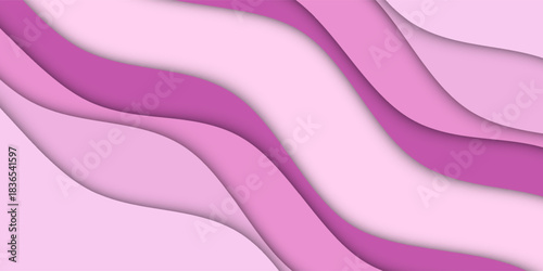 Pink papercut wave curves liquid shapes abstract background. Vector illustration