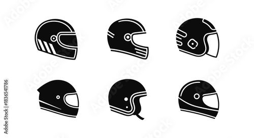 Silhouette collection of motorcycle helmets in various classic designs