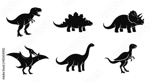 Silhouette dinosaurs set featuring t-rex, stegosaurus, and triceratops