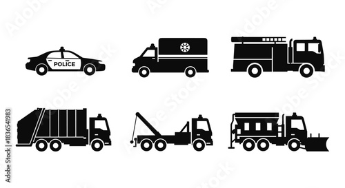 Silhouette emergency and utility vehicles collection