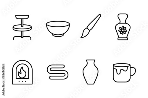 Minimalist ceramic making icons: pottery, tools, and craft elements