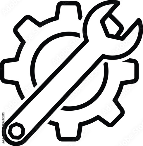 Gear and Wrench Settings Black Line Art Vector Icon
