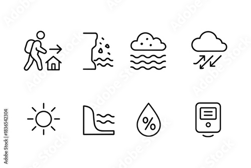 Minimalist weather and natural disaster icons pack for modern user interfaces