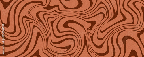 Retro coffee color background. Milk chocolate liquid dessert texture. Wavy swirl candy pattern for poster, cover, banner, pamphlet.