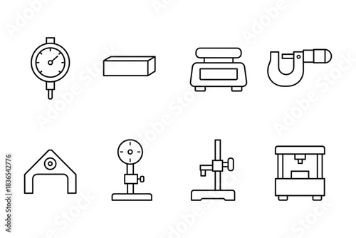 Precision measuring instruments line art collection for engineering and manufacturing