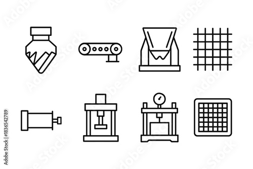 Construction material testing icons in simple linear style