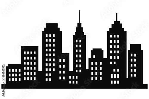 Urban skyline silhouette of modern cityscape with high-rise buildings