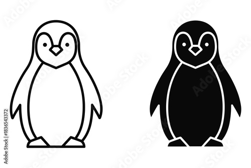 Penguin Icon Outline and Silhouette on White Background Keywords: penguin, bird, animal, icon