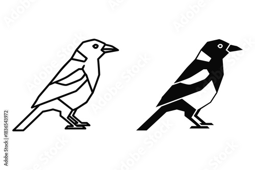 Outline and Silhouette of a Magpie Perched bird
