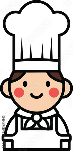 Cartoon Chef Character with Tall Toque and Apron on White Background cook illustration
