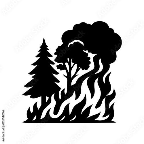 Wildfire disaster icon silhouette, fire in the forest flames simple illustration.