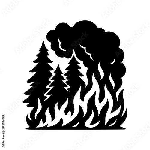 Wildfire disaster icon silhouette, fire in the forest flames simple illustration.