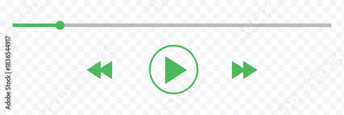 Music or video play bar icon on white background. Audio player for songs or podcast playlist. Loading bar with time slider, pause, rewind and fast forward buttons. Audio or video player progress loadi