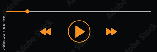 Music or video play bar icon on white background. Audio player for songs or podcast playlist. Loading bar with time slider, pause, rewind and fast forward buttons. Audio or video player progress loadi