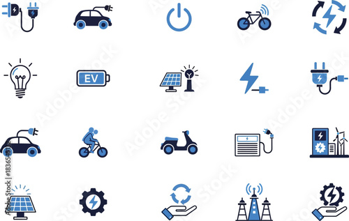EV Charging Energy Electric Mobility Vector Icons Pack