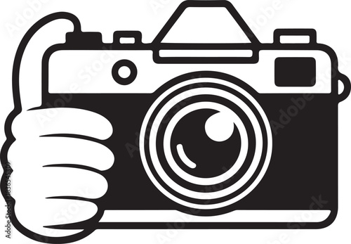 Hand holding retro camera taking photo of beautiful nature or amazing architecture views