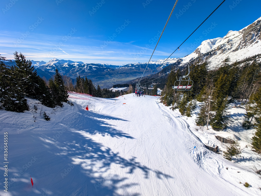 Fototapeta premium Winter ski resort Passy Plaine Joux, Alps, France
