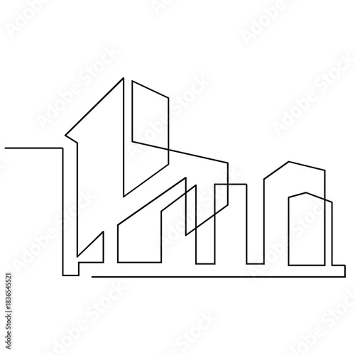 Vector modern architecture of house, one continuous line drawing isolated on white background