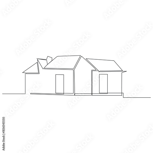 Vector modern architecture of house, one continuous line drawing isolated on white background