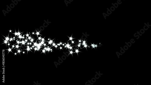 Glowing magic sparkle line with shimmering glitter star trails, twinkling bursts, retro shine doodle stars, sparkling bokeh fairy dust movement, luxurious white pixie dust paths on Black-screen scenes