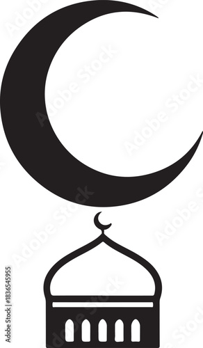 Minimal silhouette style vector Crescent Moon logo design featuring clean black curved shapes, elegant celestial symbolism, simple line art, modern spiritual branding icon ideal for night-themed desig