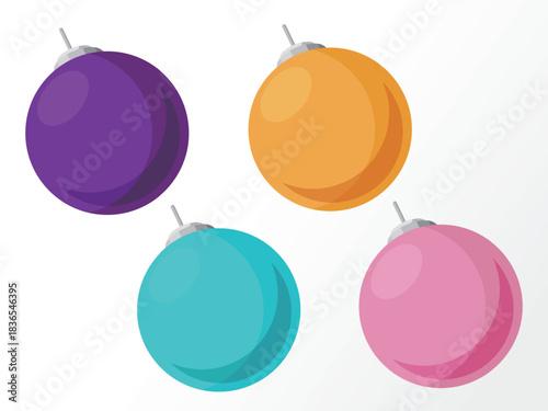 Daily A058 Christmas ball with  purple orange cyan pink colours suit add to Christmas tree vector illustration graphic EPS 10
