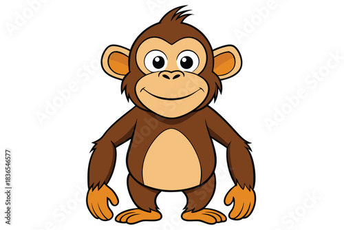 Cartoon monkey wearing a hat is looking upward with a curious and playful expression