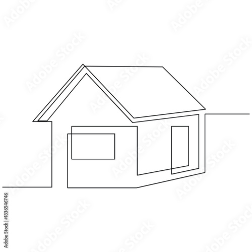 Vector modern architecture of house, one continuous line drawing isolated on white background