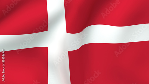 Waving Danish flag fabric background texture, national symbol of the Kingdom of Denmark