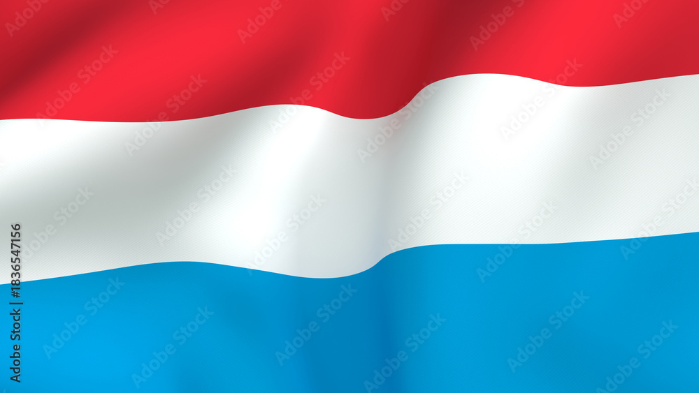 Naklejka premium Waving fabric flag of Luxembourg featuring horizontal stripes of red, white, and light blue colors