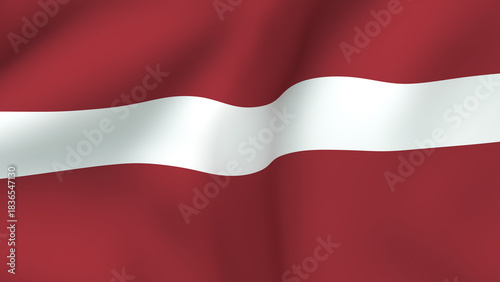 Schilderij op canvas Waving fabric flag of Latvia, the red-white-red bicolour, featuring a distinct c
