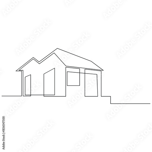 Vector modern architecture of house, one continuous line drawing isolated on white background