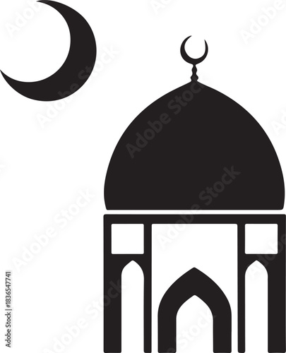 Minimal silhouette style vector Crescent Moon logo design featuring clean black curved shapes, elegant celestial symbolism, simple line art, modern spiritual branding icon ideal for night-themed desig