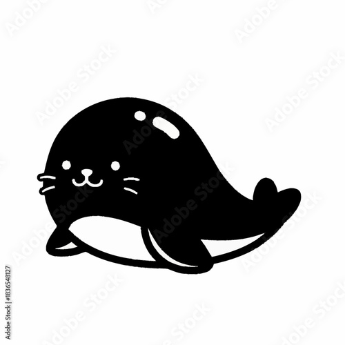 Cute Adorable Baby Seal Cartoon Illustration.