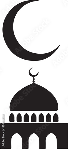 Minimal silhouette style vector Crescent Moon logo design featuring clean black curved shapes, elegant celestial symbolism, simple line art, modern spiritual branding icon ideal for night-themed desig