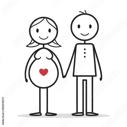 Simple stick figure pregnant woman with round belly