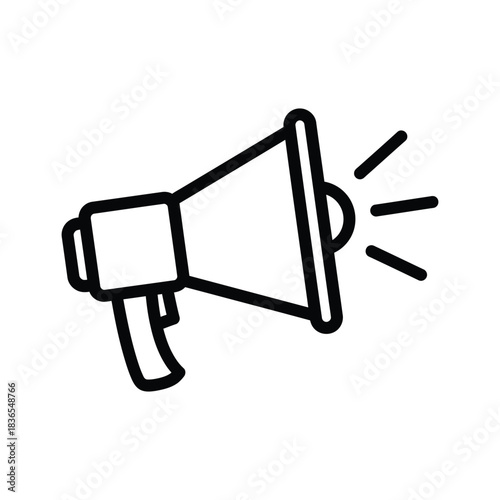Simple outline drawing of a megaphone announcing with sound waves icon