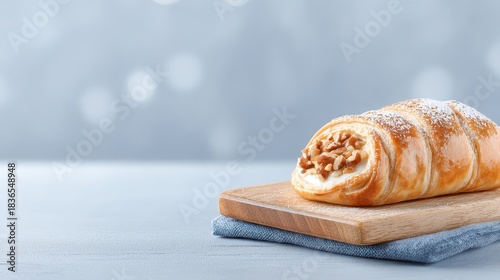 Delicious Cream Horn Pastry with Nuts and Powdered Sugar